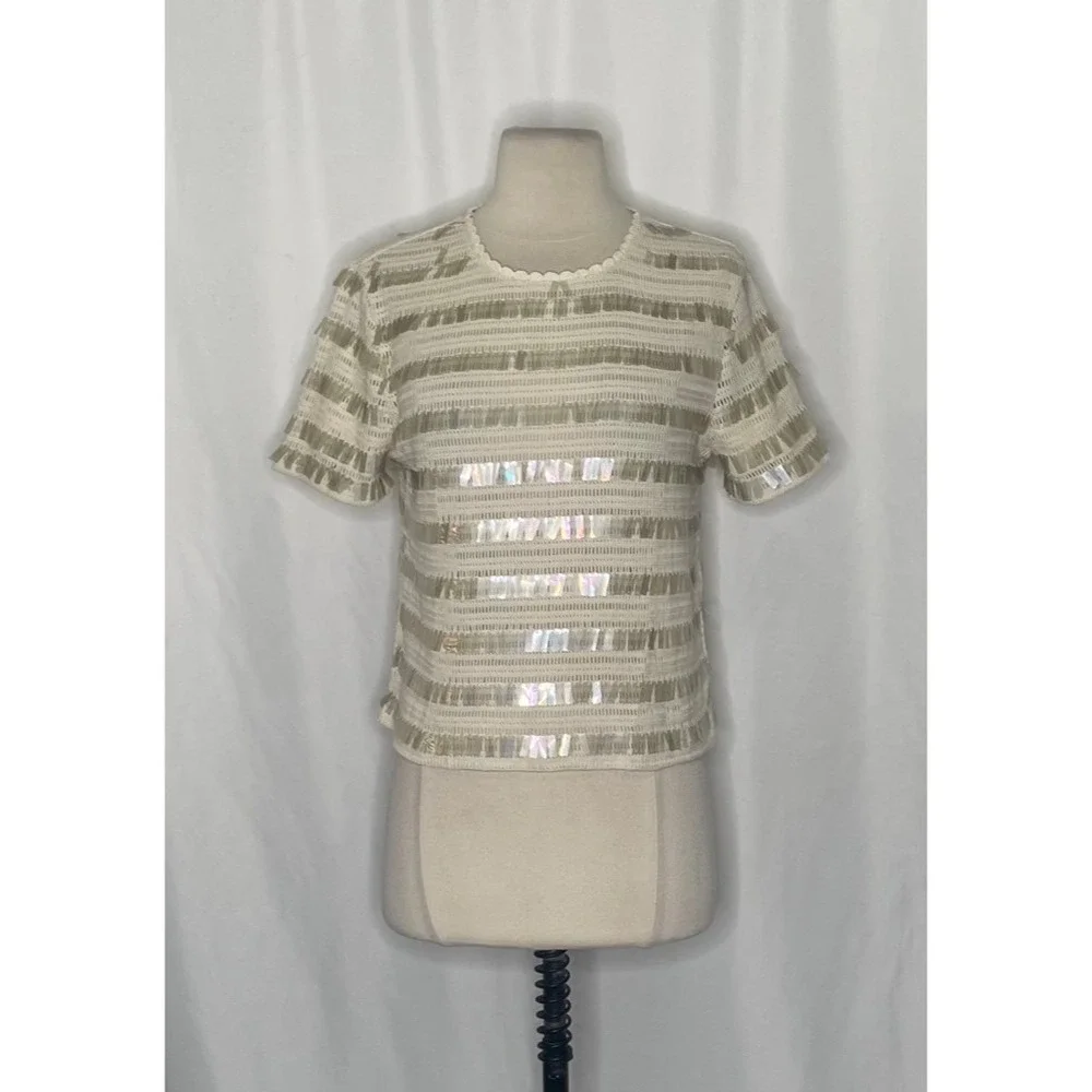 NWT!! J. CREW Crochet Shirt Shimmery Sequins Knit Party Glam Preppy X-Small‎